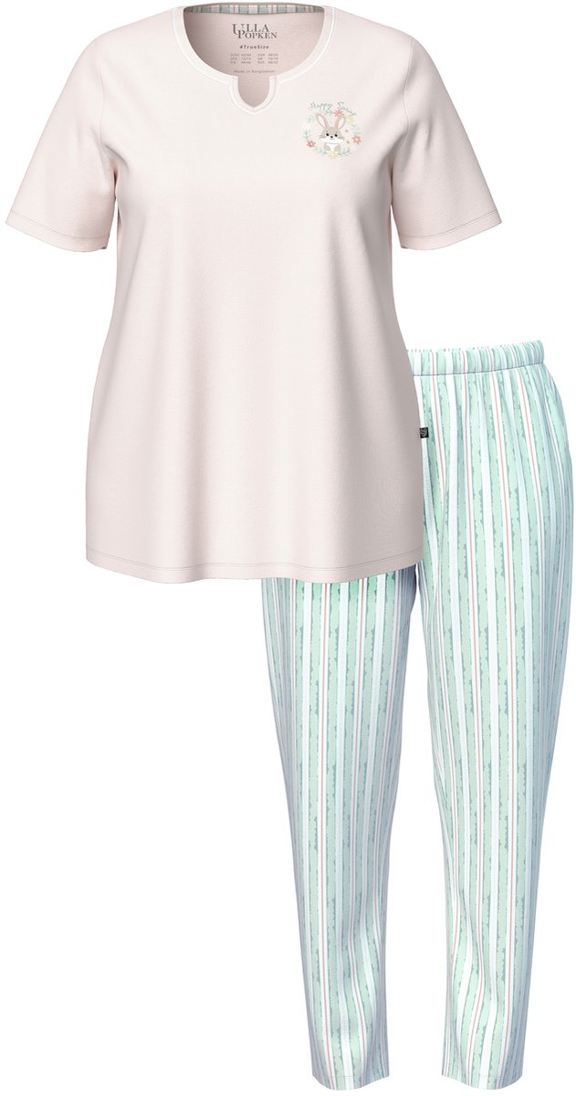Ulla Popken Dames - Pyjama haas tuniekhals korte mouwen - Roze - Maat 50+