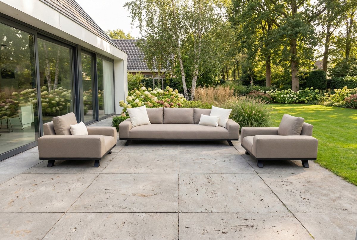 Barcelona Sunbrella stoel-bank loungeset - Taupe - 3-delig