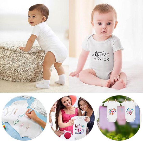 8 Rompertjes Kort Mouw Set met 14 Textielstiften en Sjabloon voor Babyshower Cadeau — afbeelding 4