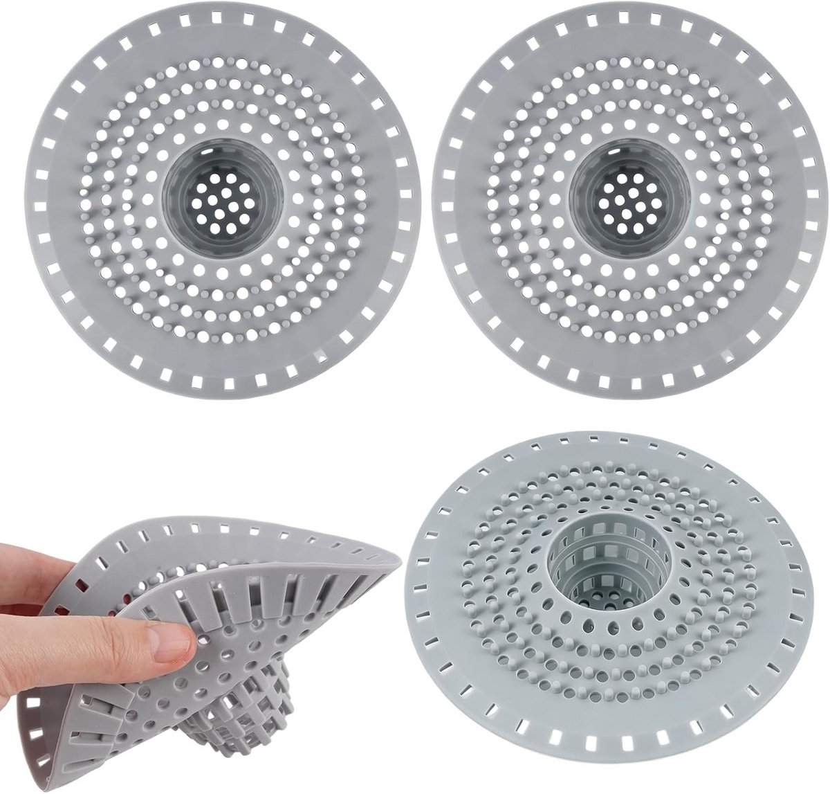 3 Stuks Grijze Siliconen Afvoerzeef voor Douche en Wastafel - Haarfanger en Verstopping Preventie