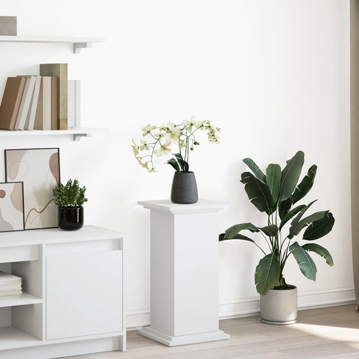 Decoratieve Houten Zuil met Opbergruimte en Deur - Wit