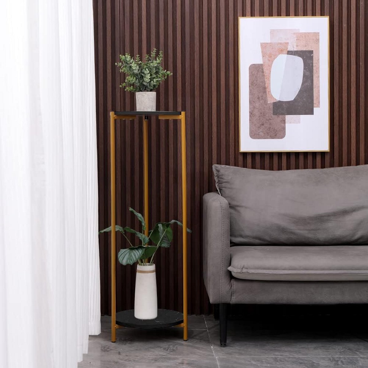 Hoge Ronde Hoektafel met 2 Niveaus bijzettafel voor Woonkamer