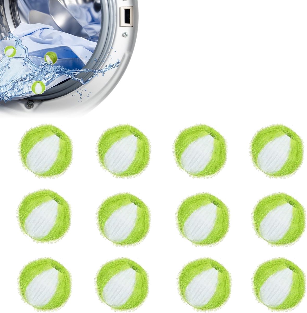 12 x Haarvanger wasmachine, Anti-haar wasmachine, Huisdierhaarreiniger, Bal anti-haar wasmachine, Herbruikbare haarvanger wasmachine, Schoon haar, Groen