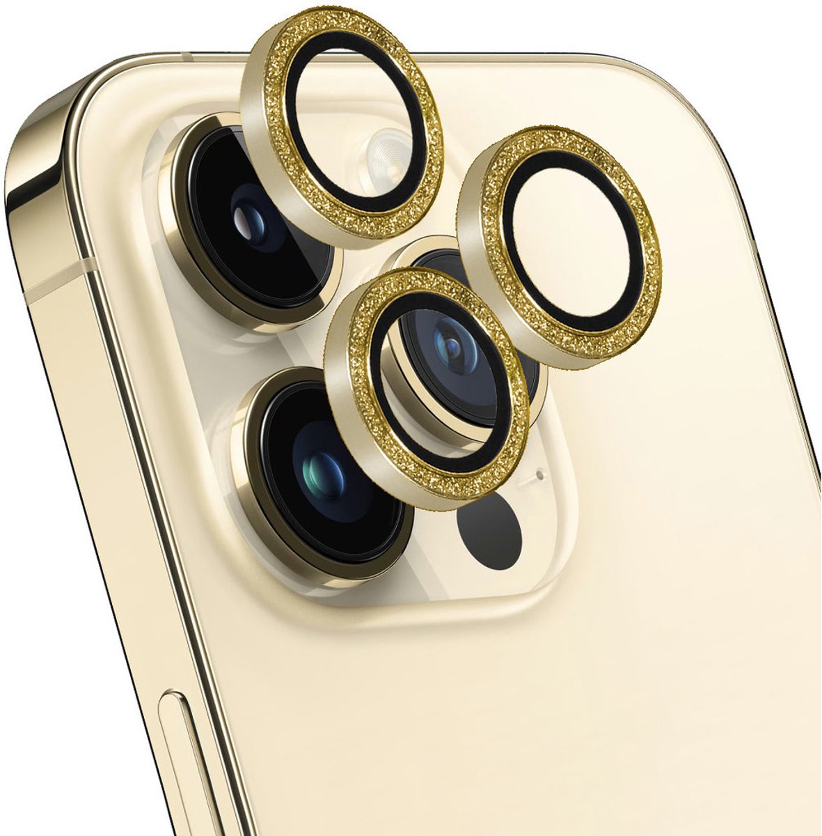 Mobiparts Screenprotector geschikt voor Apple iPhone 14 Pro Max Aluminum | Mobiparts Camera Lens Protector - Case Friendly - Glitter Gold