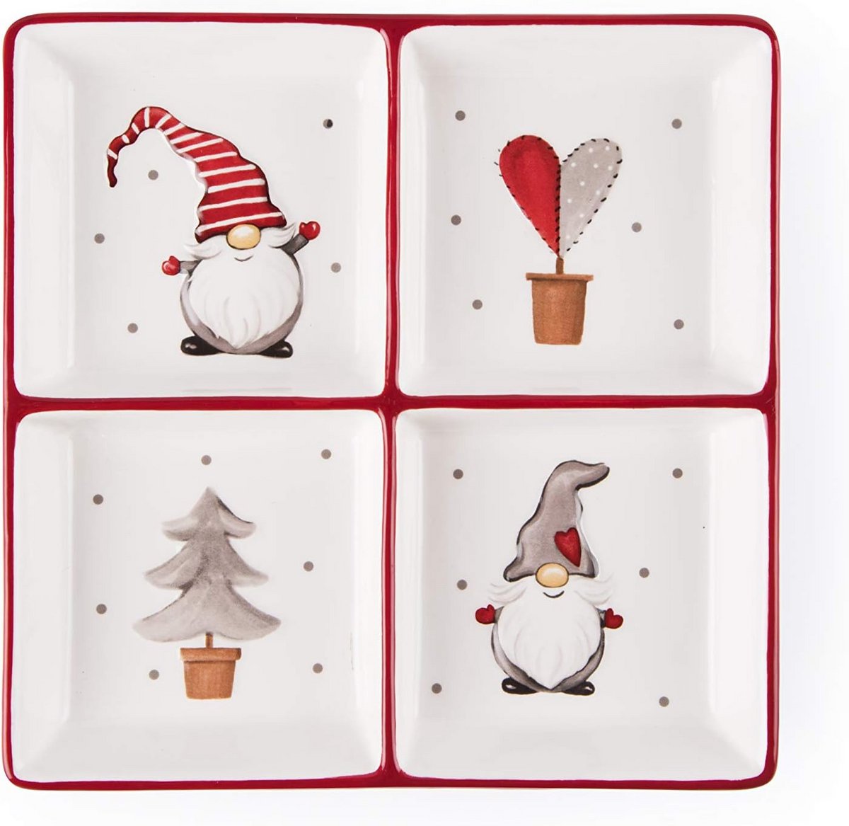 Ronde Serveerschaal met 4 Vakken Kerstthema