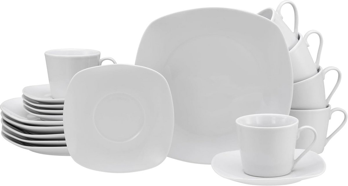 18-delig Wit Koffieservies Set Porselein Modern Vierkant