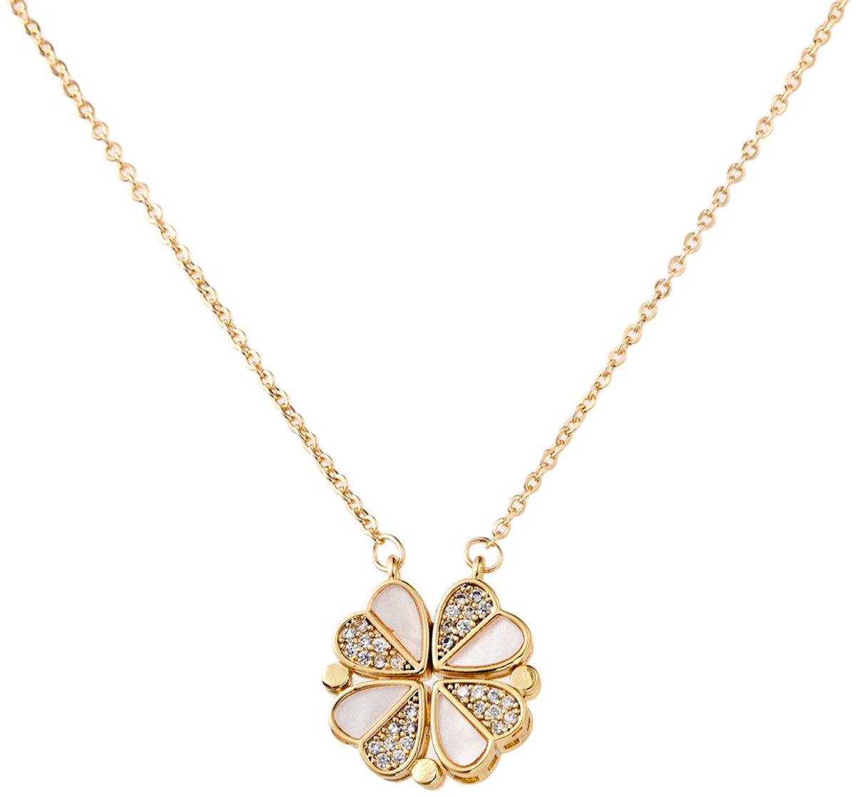 Decopatent - Halsketting Ketting Dames met Vier Hart en rond - Harten Schakelketting Verstelbaar van 40 tot 45 Cm. - Nikkelvrij - Kettingen met bedel hanger vrouw met 4 Harten - Elegant Cadeau - Goudkleurig