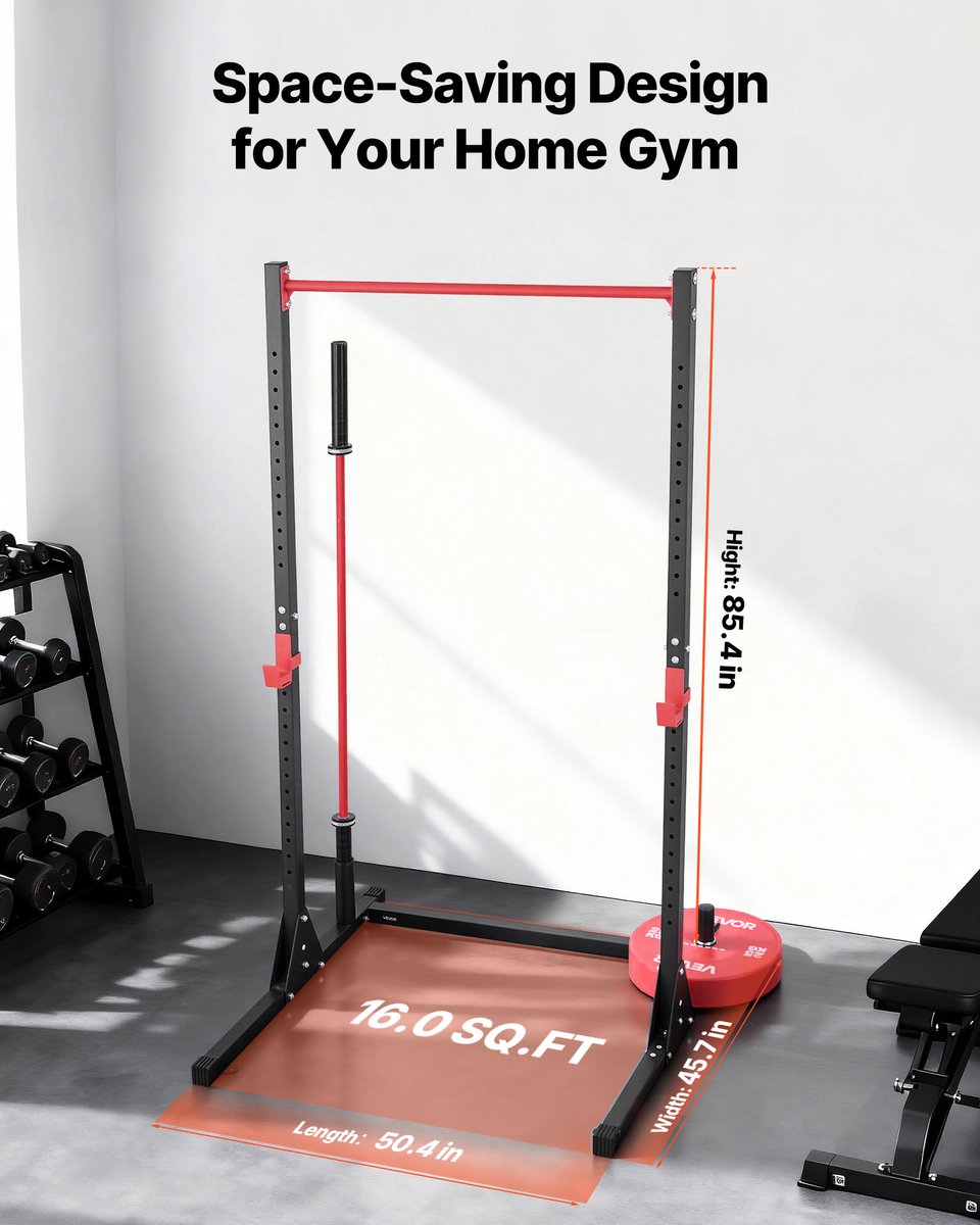 VEVOR Power Rack, 362,87 KG Draagvermogen, Multifunctioneel Squat Rack voor Thuisgym, Krachttrainingsapparaat met 28-Voudig Verstelbare J-Haken voor Barbell Squats, Pull-Ups en Gewichtheffen. thumbnail 5