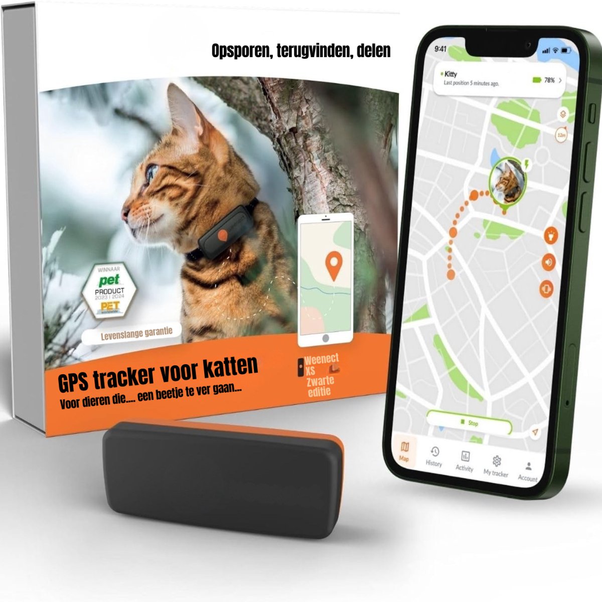 Core® GPS Tracker kat - GPS Tracker - GPS Trackers - Zwart - 7cm x 3cm x 2cm