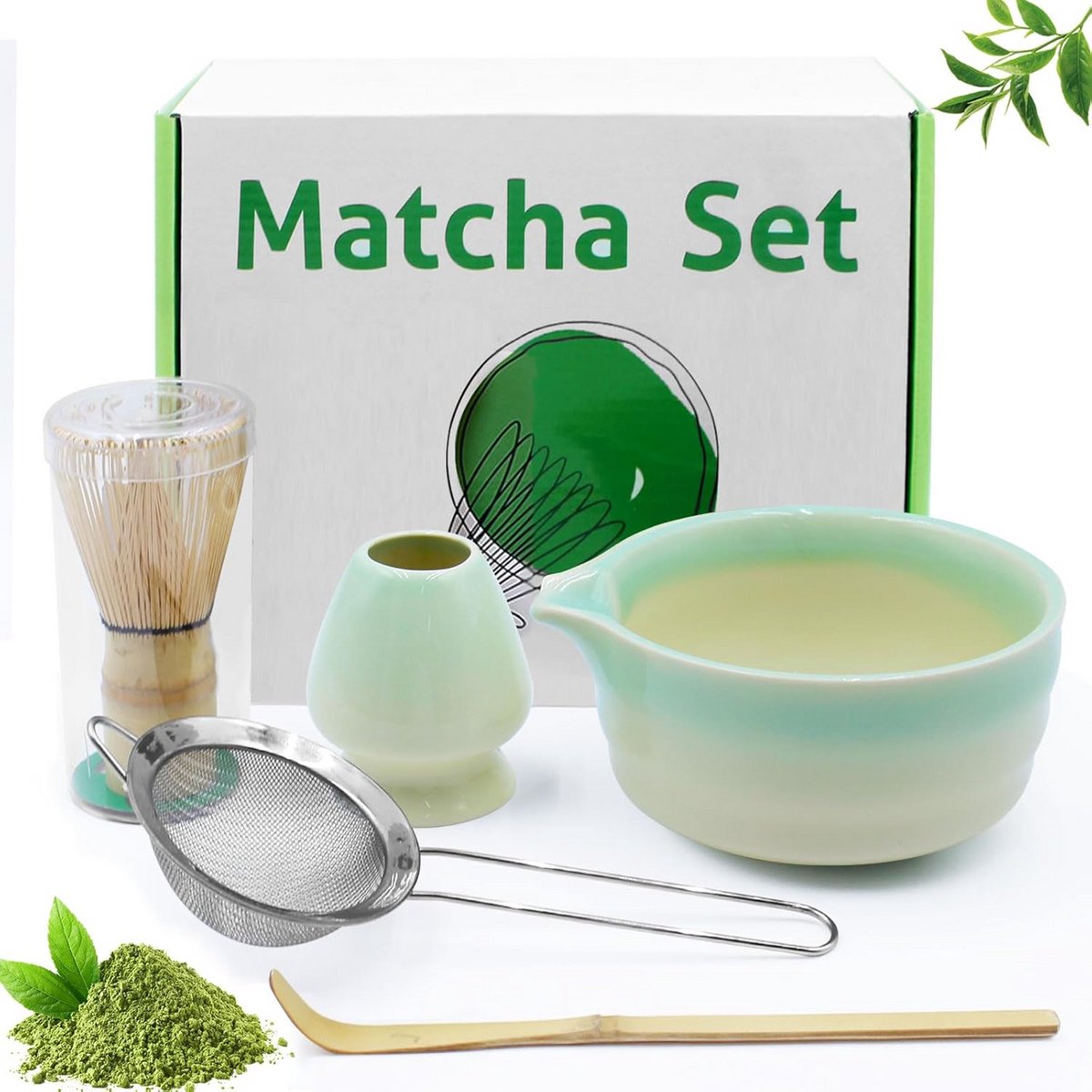 5-delige Japanse Matcha Kom Set in Keramiek met Klopper en Accessoires