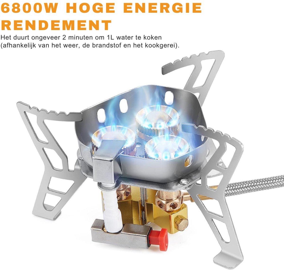Aura® Wokbrander Kookbrander voor Butaan- Koper en Gietzijer - Gemakkelijk Instelbaar - Maximaal vermogen - met Slang en Regelaar - Geschikt voor Binnen en Buitengebruik - Wok Brander - Butaan- chroom - Zilver - 9cm x 9cm x 10cm