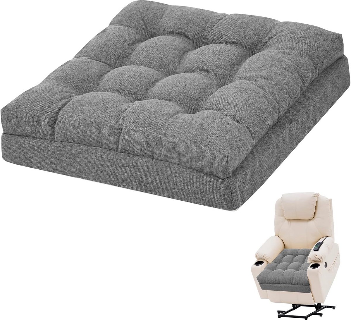 Tweelaags traagschuim kussen - Zitverhoger stoel - Gemakkelijk opstaan - Antislip onderkant - 50 x 50 x 12 cm - Grijs