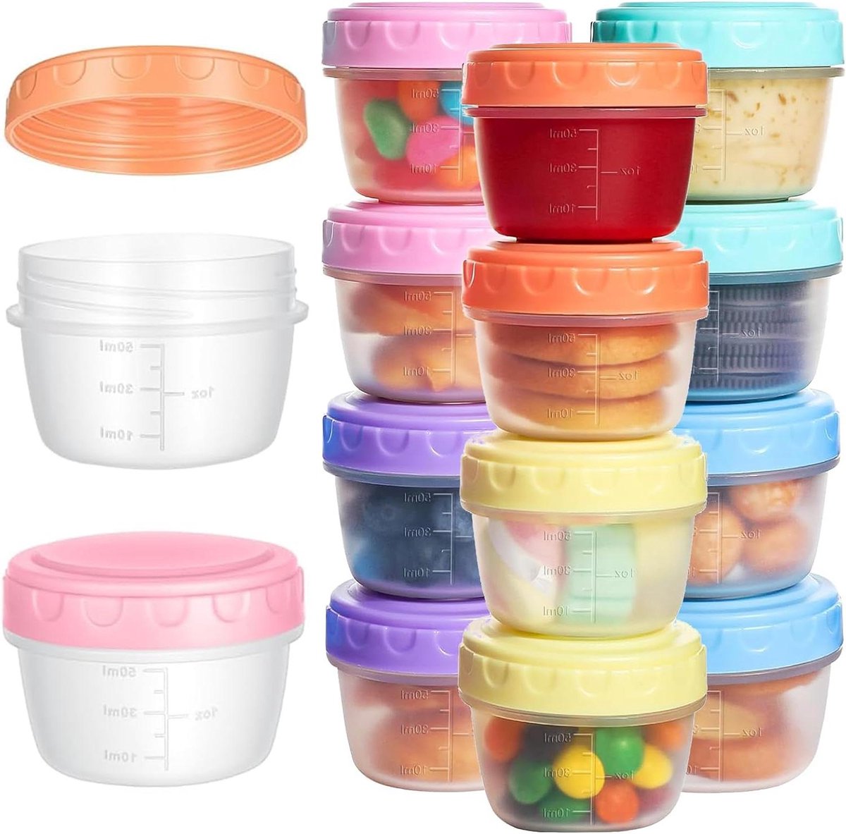 12 Stuks Diepvriesbakjes met Deksel, 50ml - Luchtdichte Container voor Snacks en Babyvoeding - Magnetronbestendig
