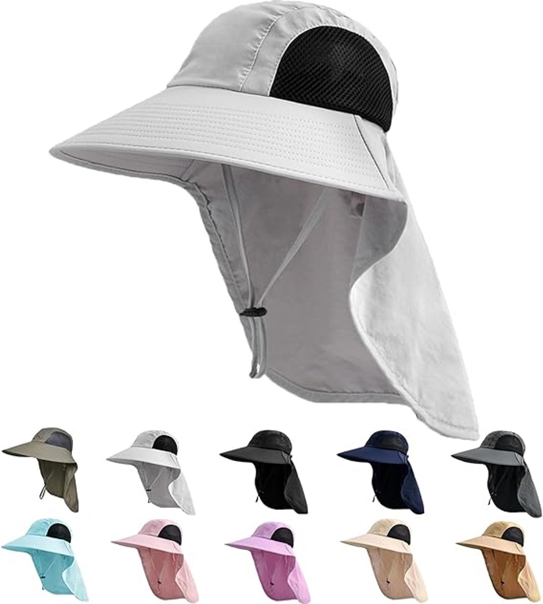 Zonnehoed met Nekflap - UPF 50+ UV Bescherming - Brede Rand voor Hiken en Vissen - Geschikt voor Dames en Heren - 1 Stuk