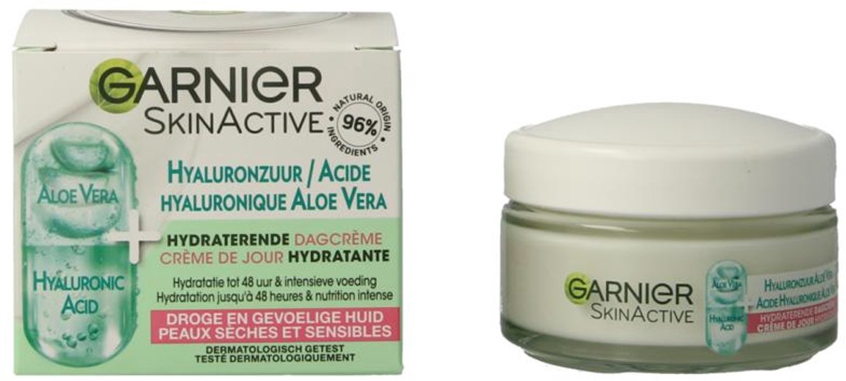 Crème De Jour Garnier - Acide Hyaluronique & Aloe Vera - 50 Ml - Hydratation Intense Peau Sèche