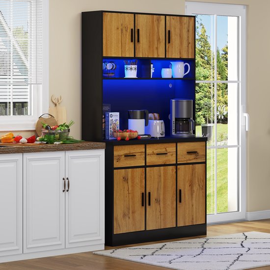 COSTWAY Dressoir van hout, keukenkast met 2 laden, 3 deuren en 1 verstelbare plank, multifunctionele buffetkast, industrieel voor keuken, woonkamer, slaapkamer, 110 x 40 x 78 cm