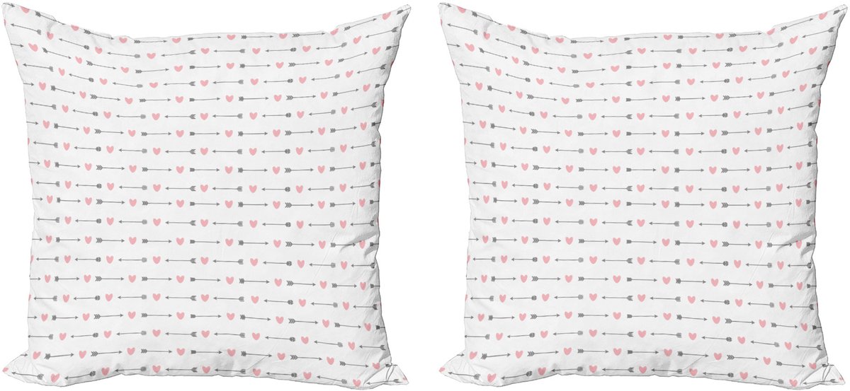 ABAKUHAUS Valentijns decoratieve kussenhoezen (2 stuks), romantisch hart, 45x45 cm, roze grijs wit