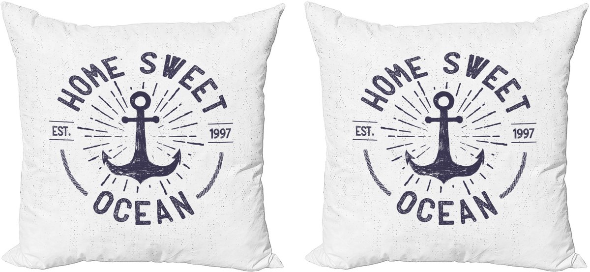ABAKUHAUS Anker Decoratieve Kussenhoes, Set van 2, Oceaan Woord 50x50 cm, Marineblauw Wit