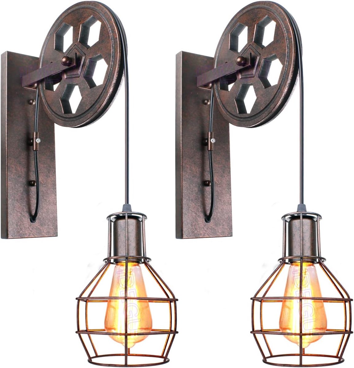 Industriële wandlampen - Retro katrol lamp - Sfeerverlichting aanleggen - Set van twee stuks