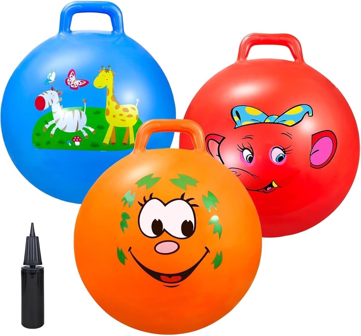 Hopper Ballen - Springballen Kinderen - Binnen Buiten Spelen - Inclusief Luchtpomp - Medium Grootte - Rood Oranje Blauw