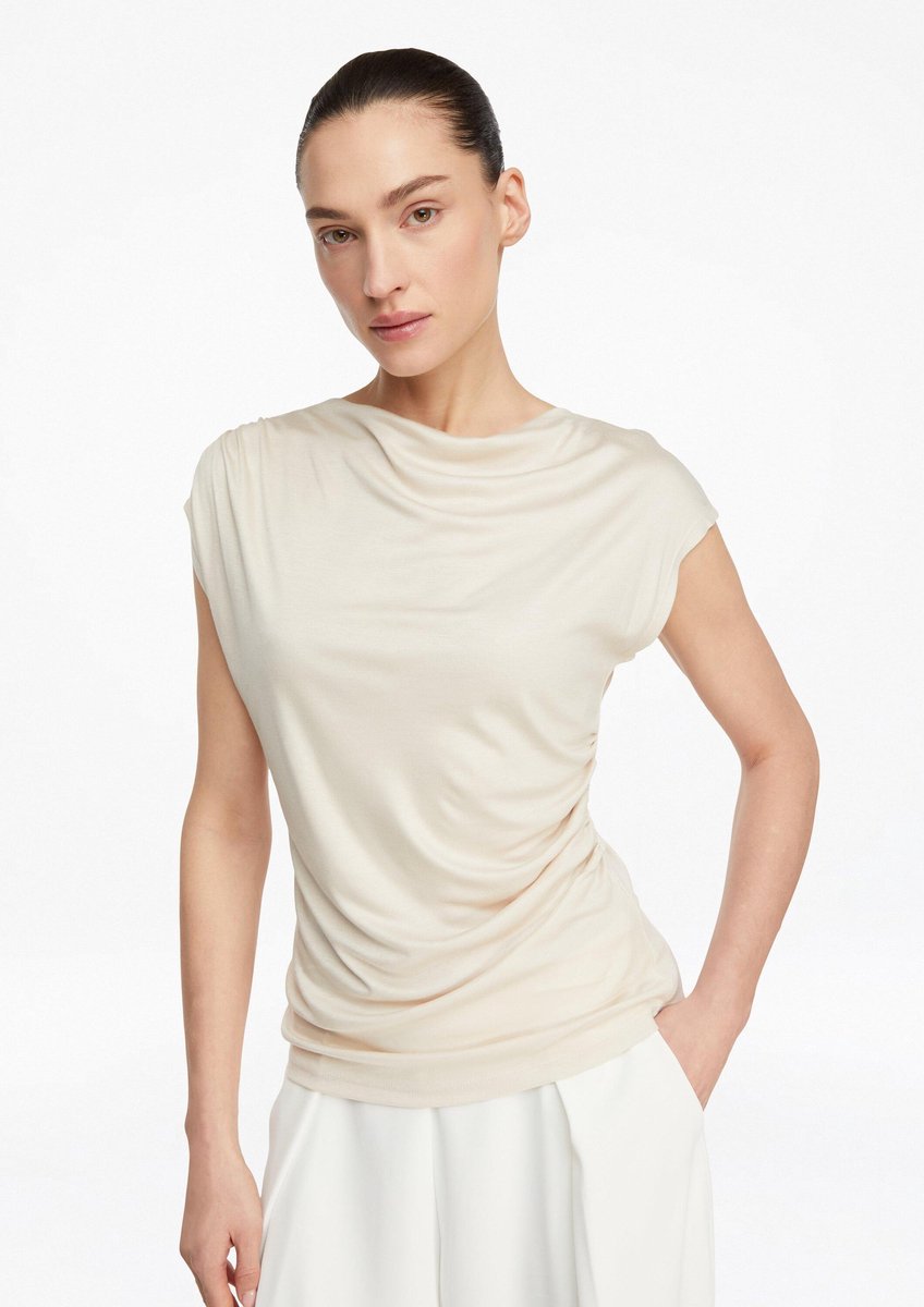 comma - female - Soepel vallende viscose jersey top met drapering