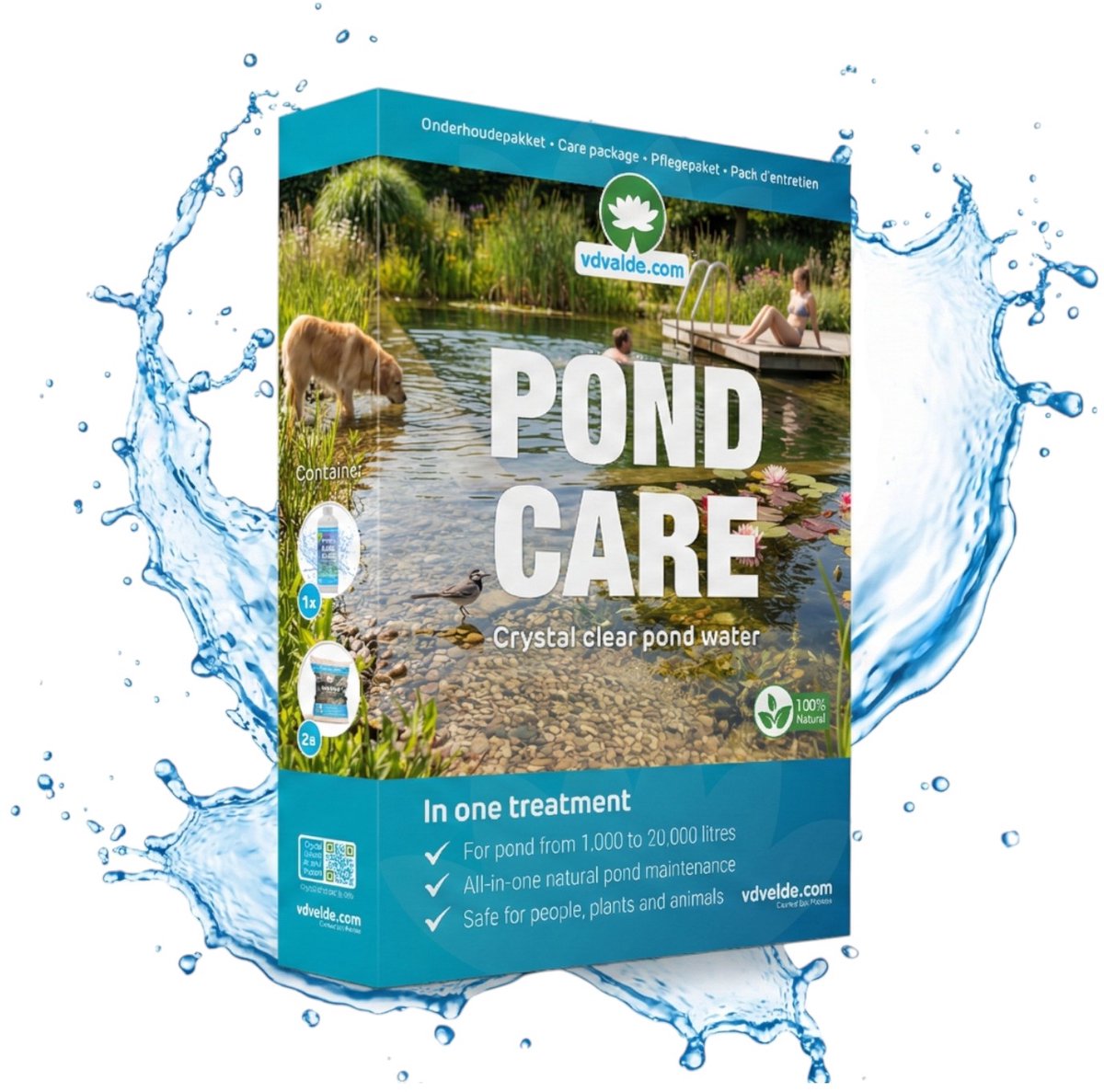 vdvelde.com - POND CARE vijveronderhoud compleetset tot 20.000L - Tegen algen, slib en troebel water - Natuurlijke bacteriën & enzymen - Voor helder en gezond vijverwater