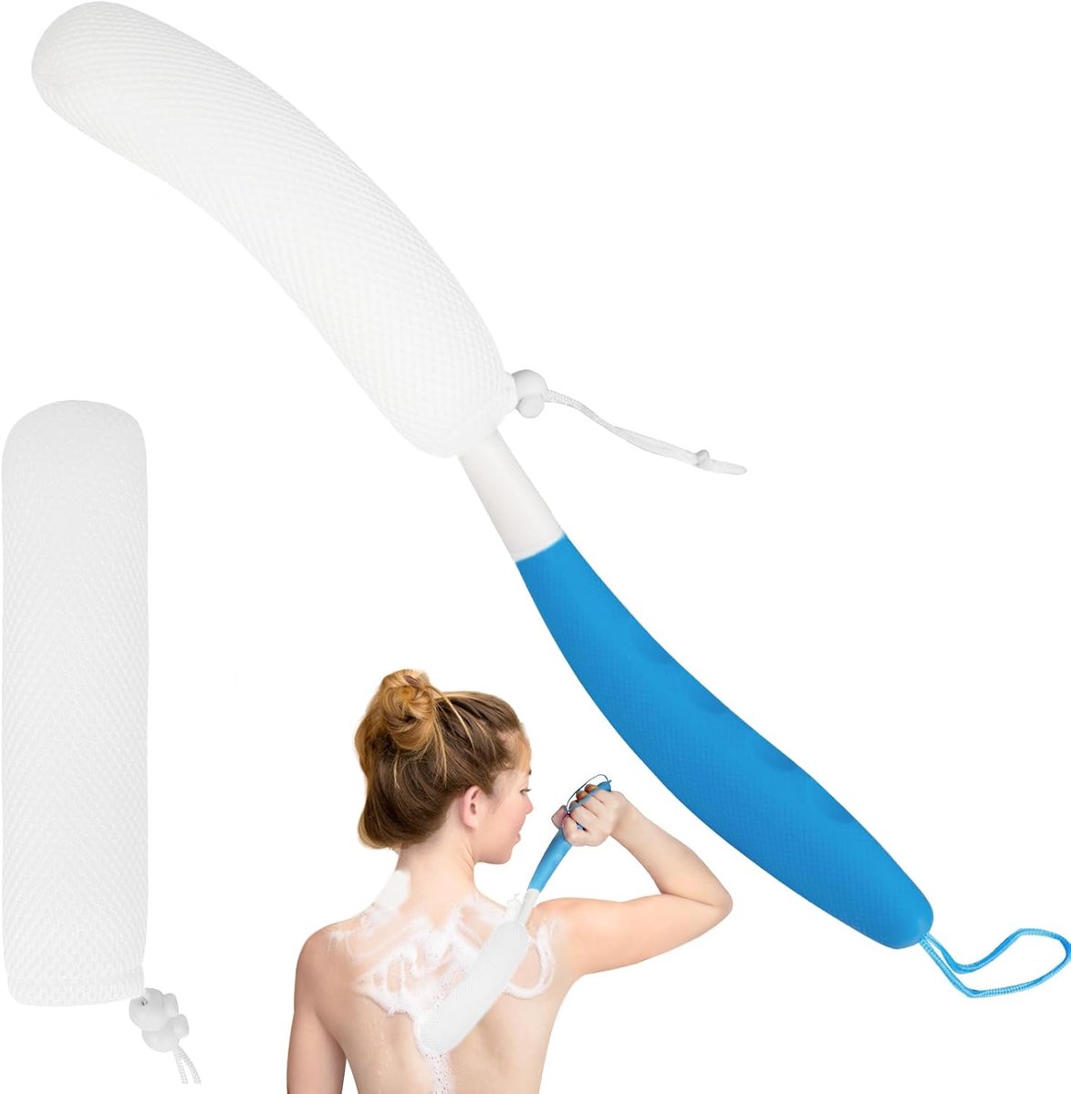 Badborstel Lange Steel - Douche Borstel - Rug Reinigen - Antislip Handvat - 42 cm Lengte - Wit