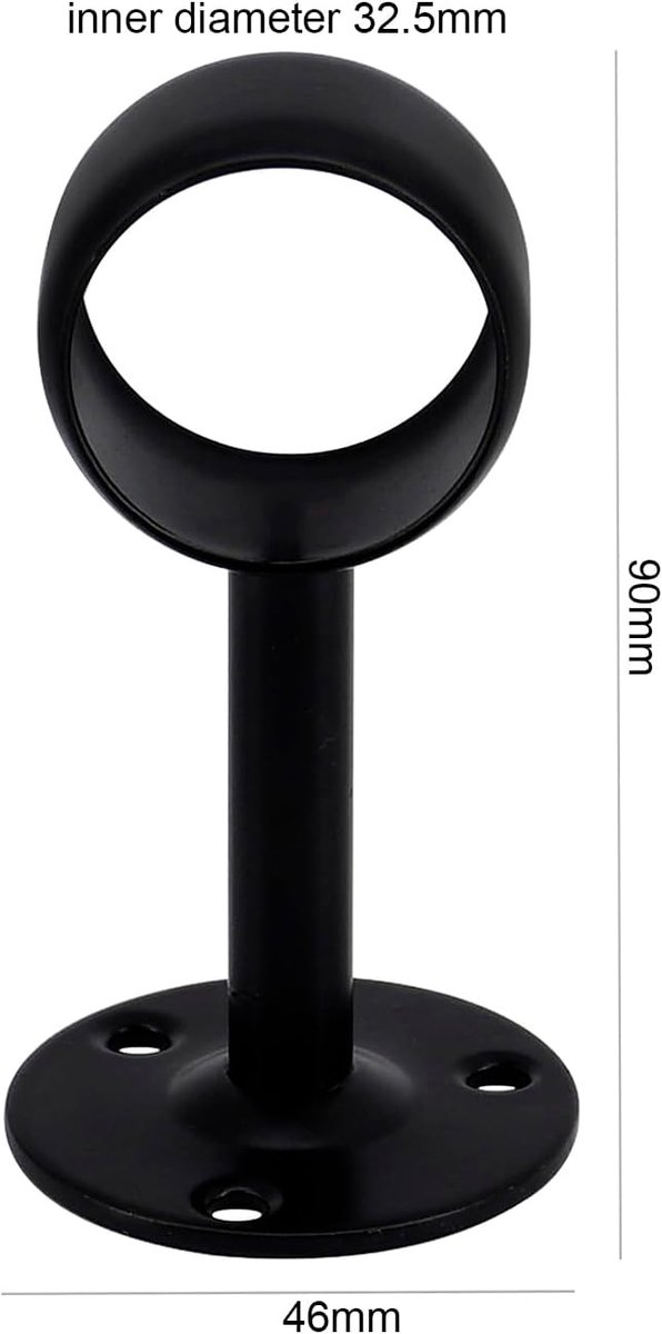 4 Stuks RVS Zwarte Plafondsteunen voor Gordijnstangen - Wandmontage, Geschikt voor Badkamer en Kast, 32mm Diameter