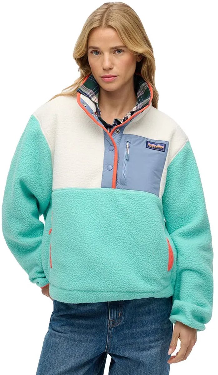 Superdry Colour Block Fleece Pull Over Jas S Vrouw Turquoise