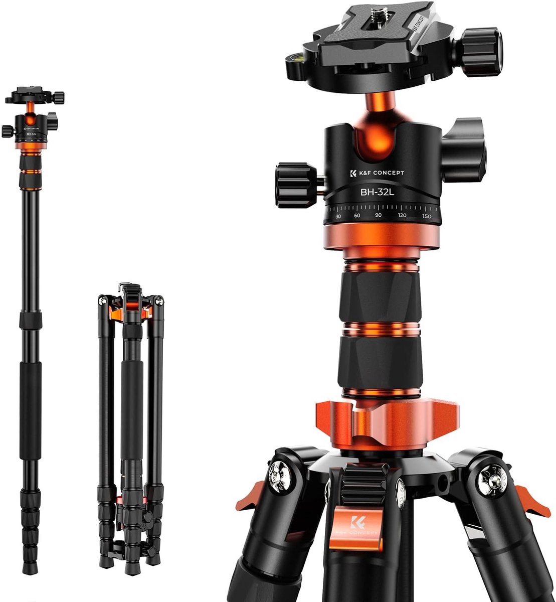 Camera Statief - Reisstatief Fotografie - Professionele Opnames - Afneembare Monopod - 198cm Maximale Hoogte - Oranje Zwart
