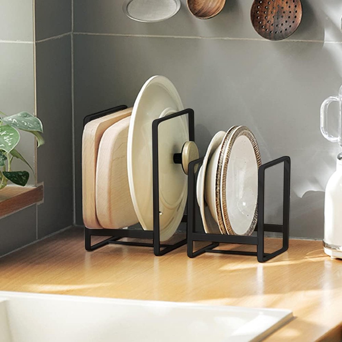 Bordenrek Organizer - Schotelhouder Set - Keukenopslag - Verticaal Ontwerp - Klein Groot - Zwart