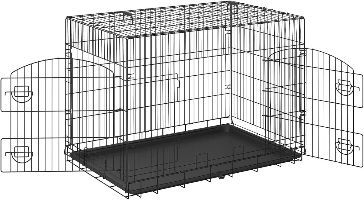 Opvouwbare Hondenbench - Metalen Hondenkooi - Thuis en Onderweg - Uittrekbare Bodemschaal - 108x76x69 cm - Zwart