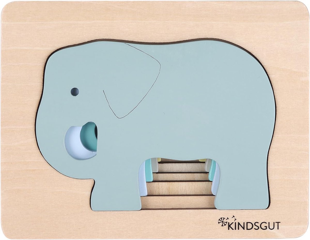 Dierenpuzzel Hout - Motoriek Speelgoed - Thuis Onderweg Spelen - Pedagogisch Verantwoord - 14x11 cm - Olifant