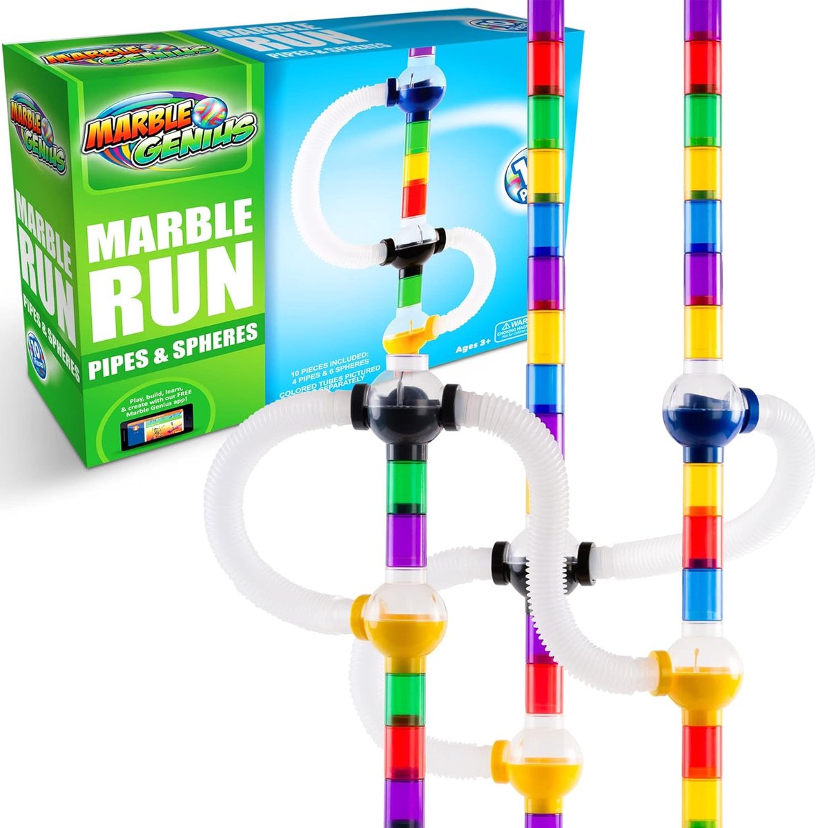 Marble Run Accessoires - Pijpen Bollen Set - Bouwen Spelen - 4 Pijpen 6 Bollen - 10 Stuks