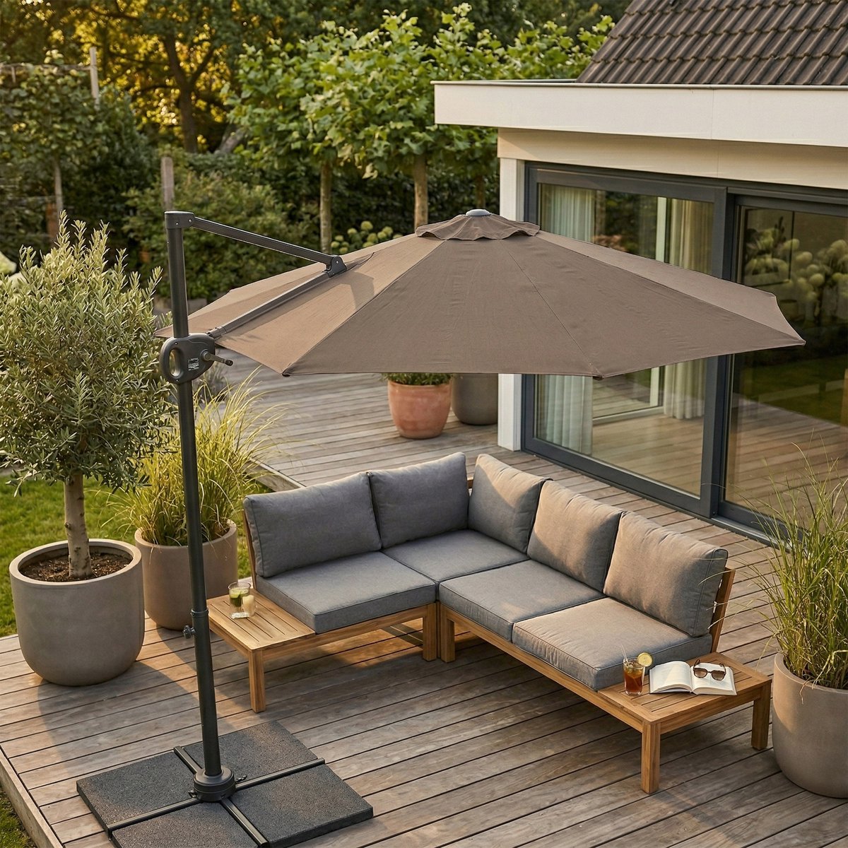 AXI Solea Zweefparasol Ø 300cm Antraciet/taupe – foto 7