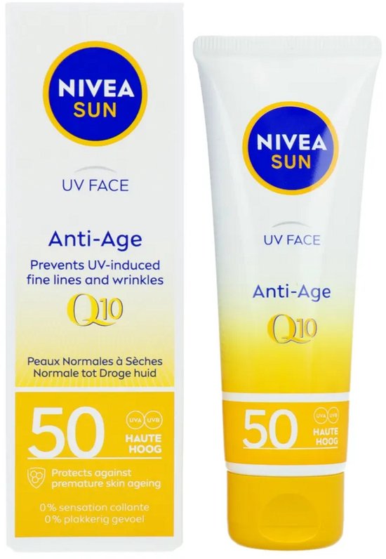 NIVEA SUN UV Anti-Age Q10 Zonnebrand Gezicht - SPF 50 - Zonnebrandcreme - Anti Rimpel Zonnecrème - 50 ml