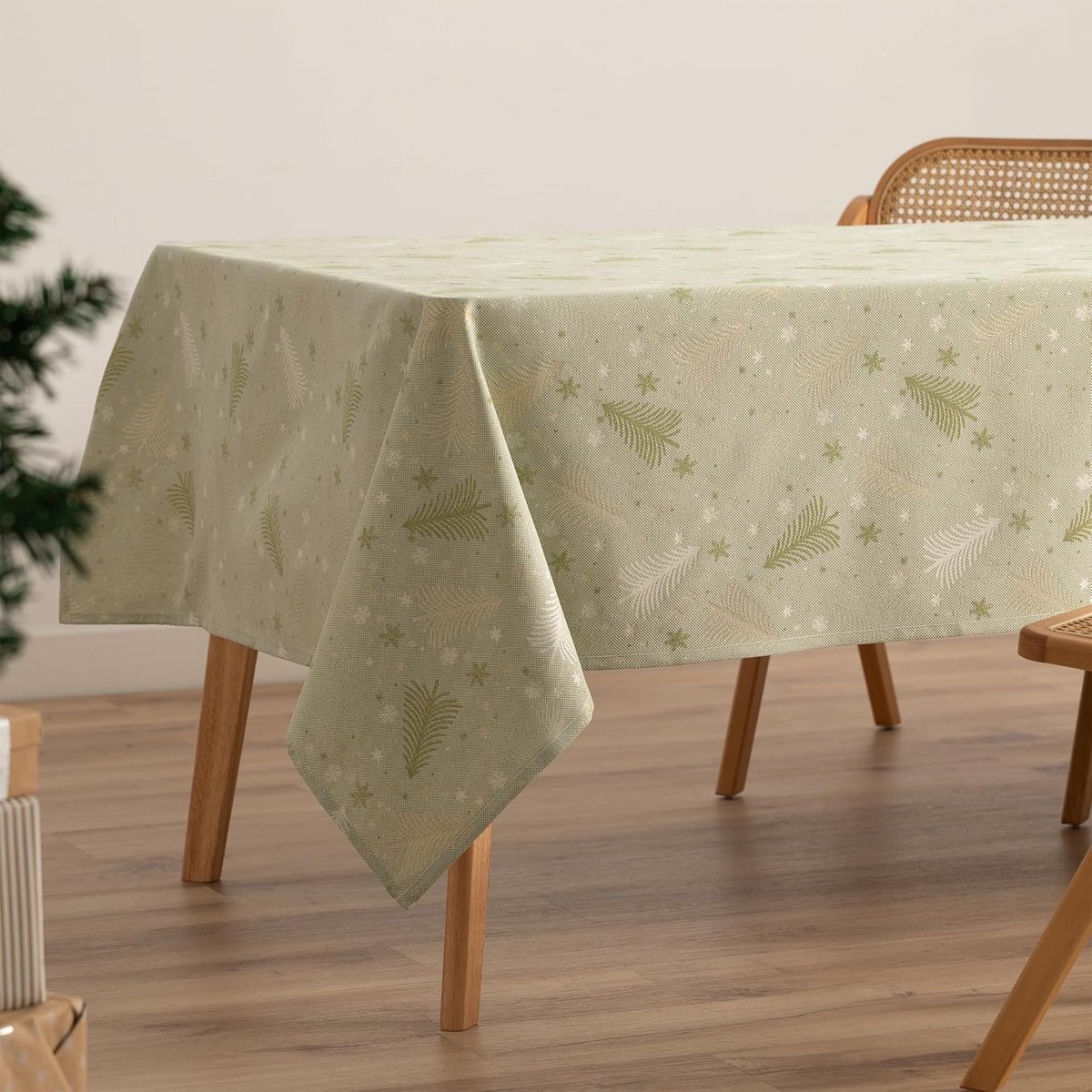 Luxe Jacquard Tafelkleed voor Kerstmis Rechthoekig Groen Goud 140x100 cm
