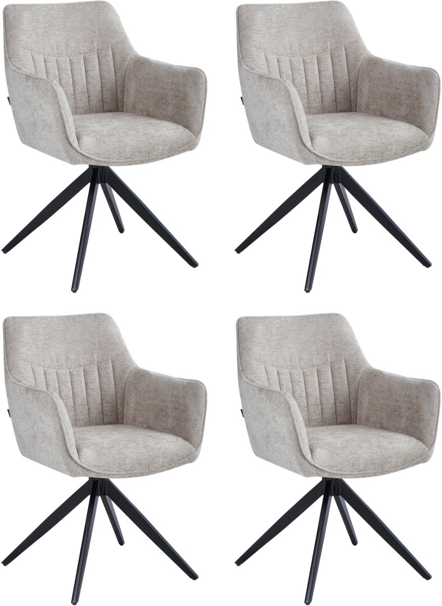 Colenis New Yade Eetkamerstoelen - Set van 4 - Taupe - Chenille Stof - 180° Draaistoelen