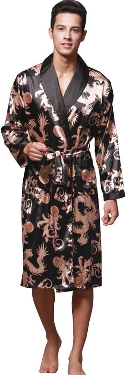 Lange Heren Kimono Badjas van Zachte Satijnen Stof - Luchtige Nachtkleding