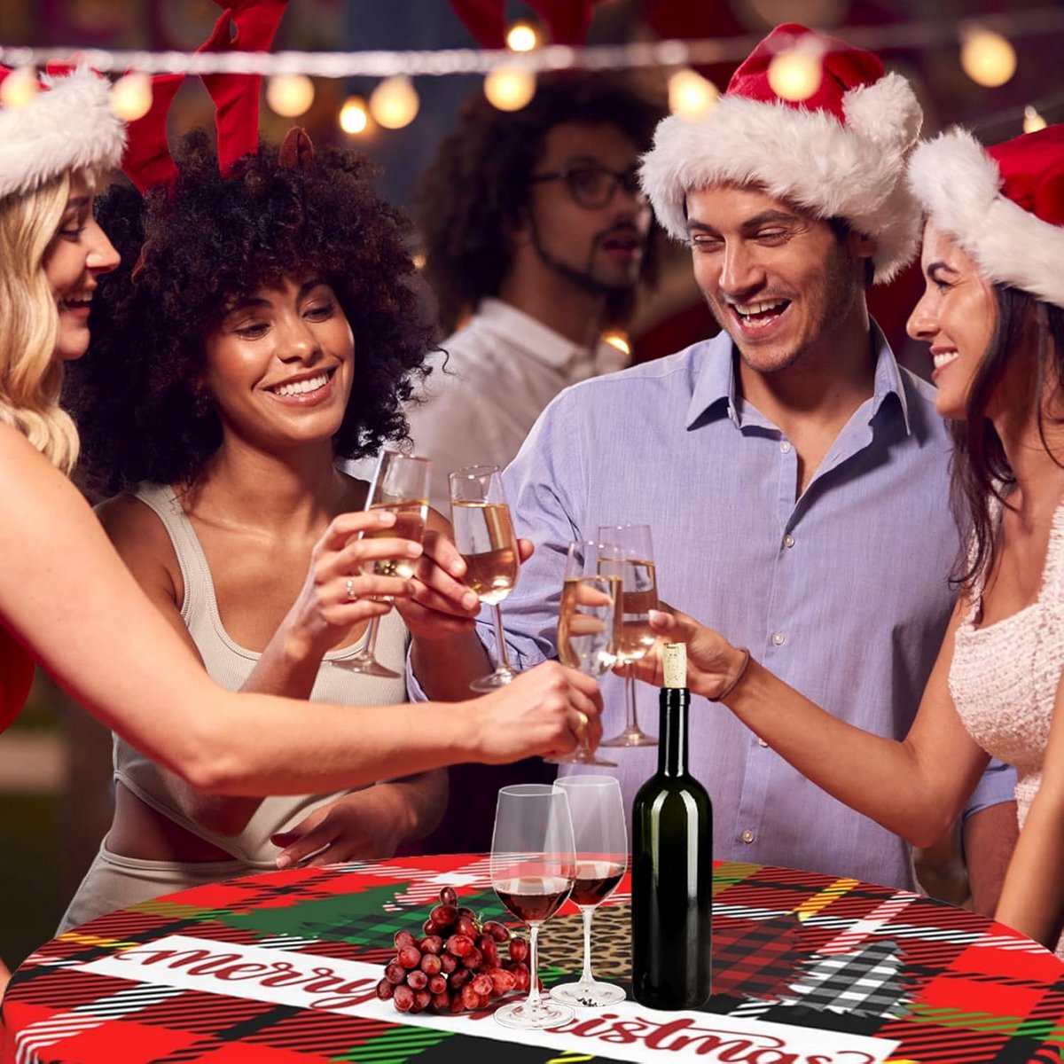 Rood Kerst Tafelkleed Rond 150cm Polyester Wasbaar Tafeldecoratie Feest
