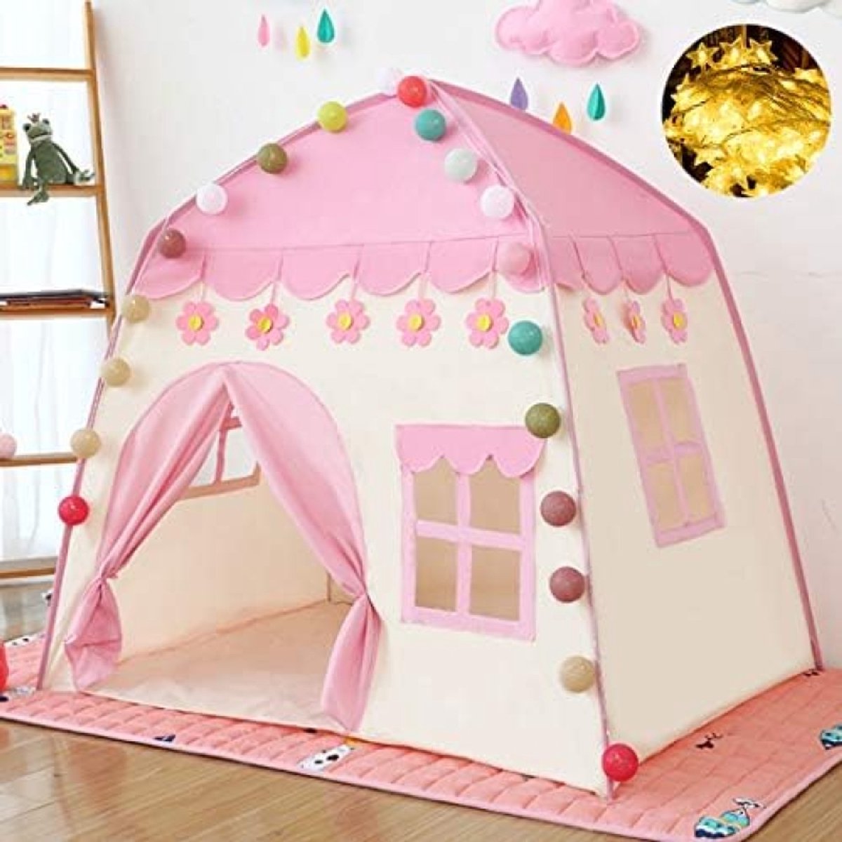 Kinder speeltent met sterrenlicht - Roze speelhuis voor binnen en buiten - Voor kinderen