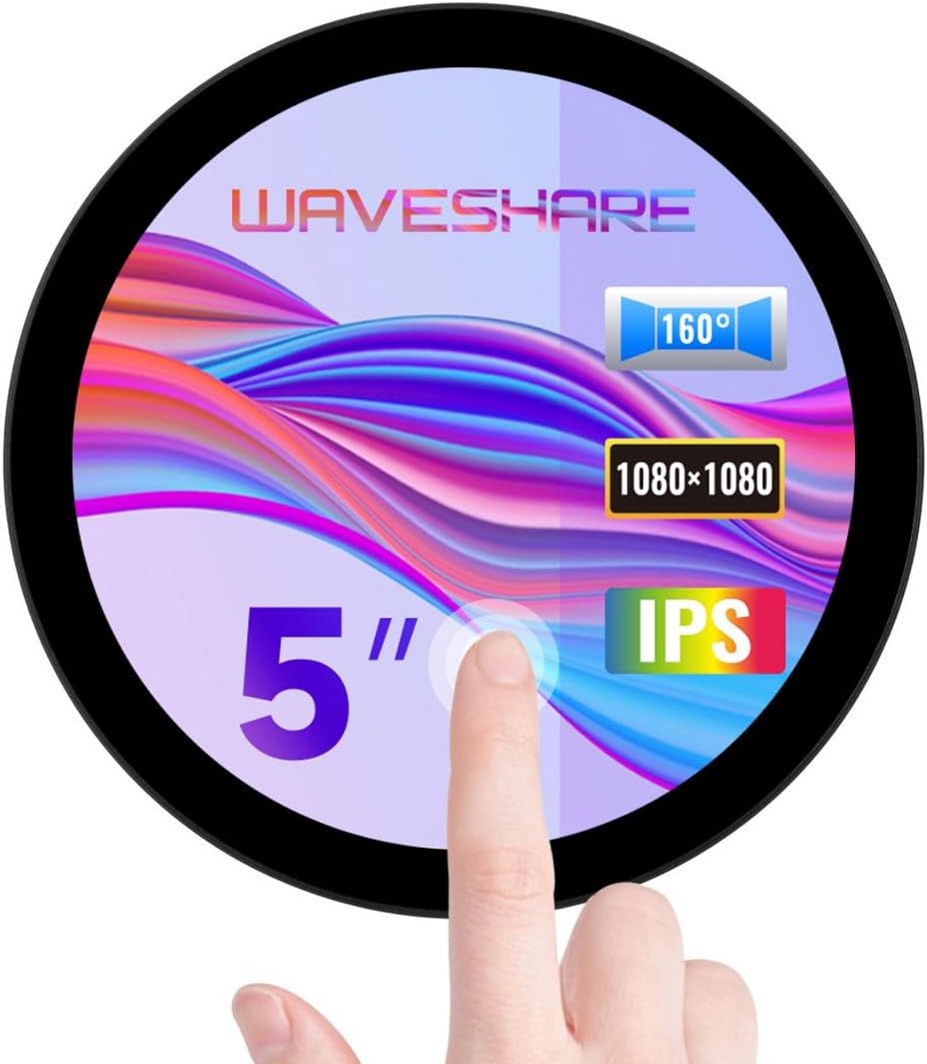 5 Inch HDMI Capacitief Touchscreen Monitor 1080x1080 IPS Cirkel Display 10-Punts Touch voor Raspberry Pi, Jetson Nano & PC
