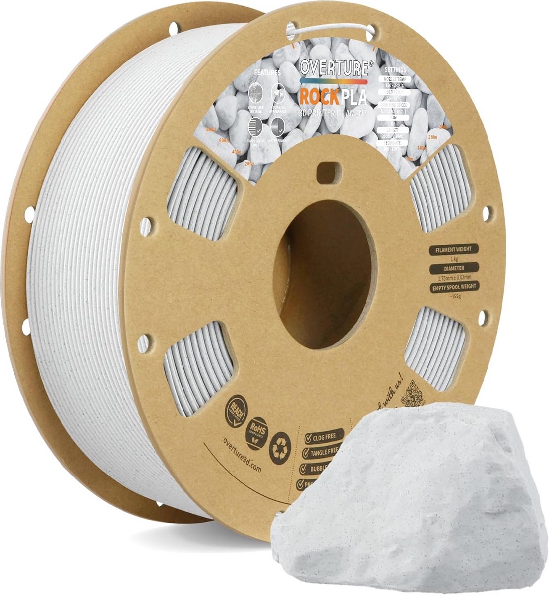 Rock PLA 3D Printfilament 1,75 mm Marmer Uiterlijk 1 kg Maatnauwkeurig 1,75mm