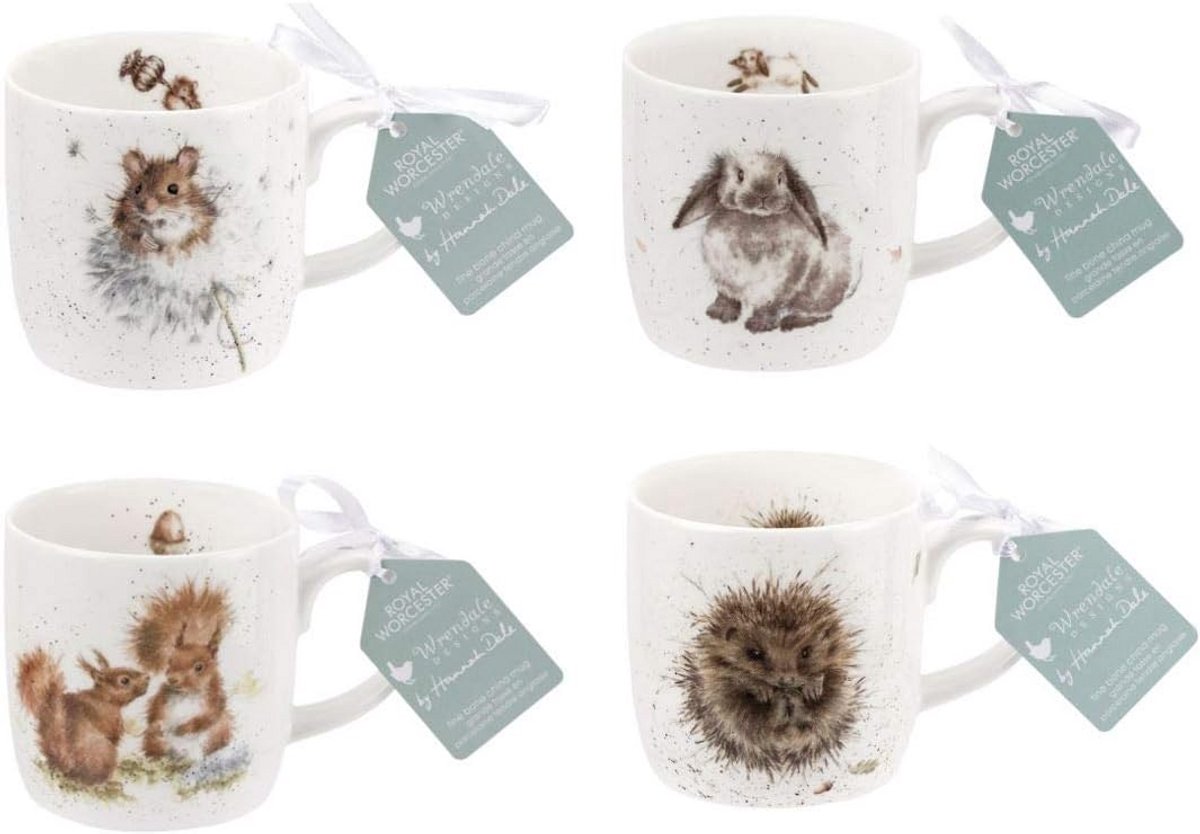 Set van 4 Landelijke Dieren Mokken - Fine China Koffiemokken