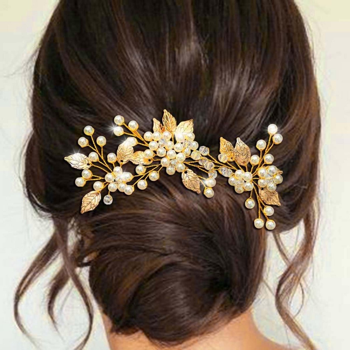 Set van 3 Bruidshaarspelden met Gouden Bladmotief - Bruiloft Haaraccessoires