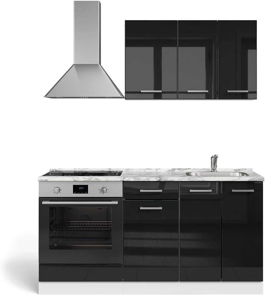 Compacte Keukenblok Zwart Hoogglans en Wit met Ruimte voor Oven