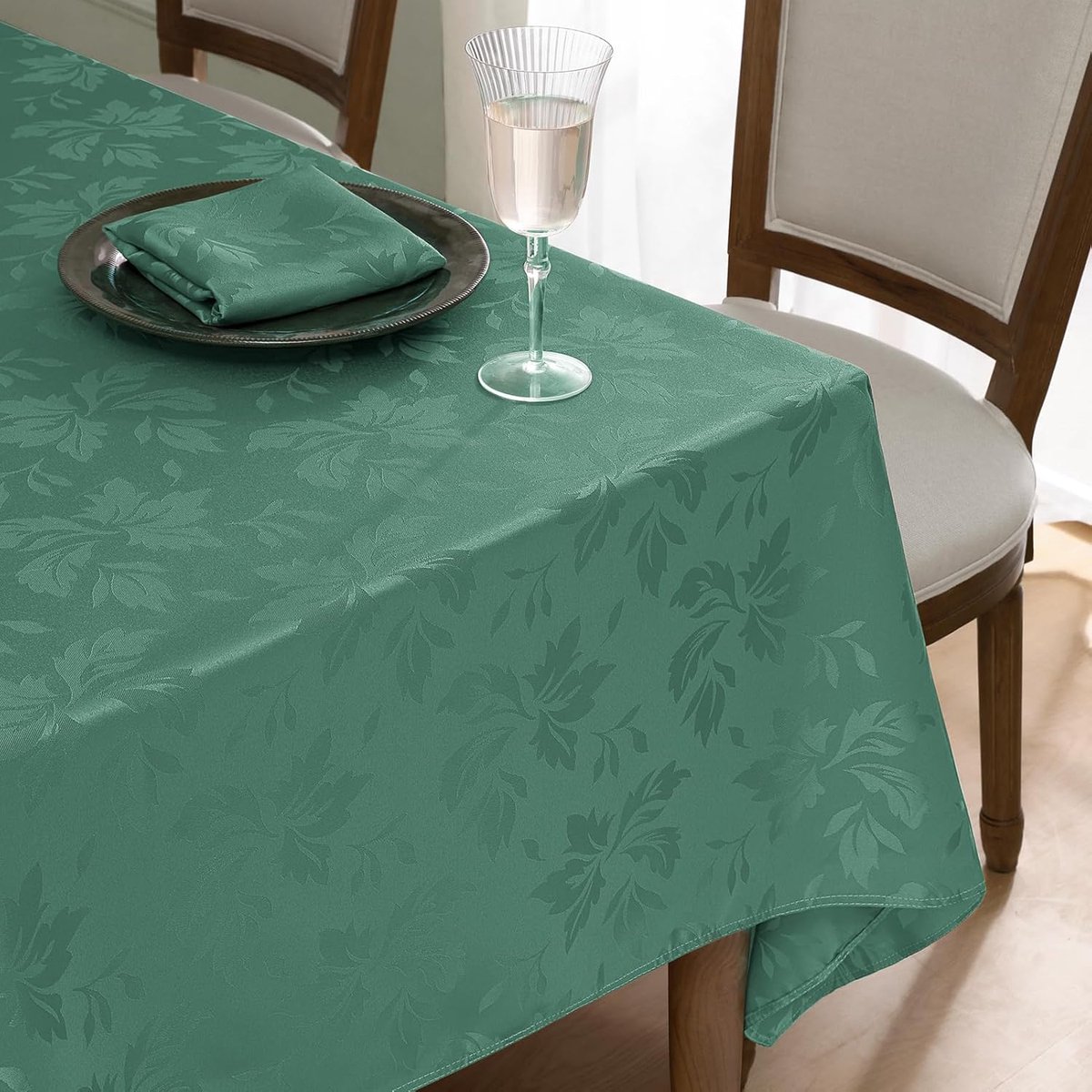 Rechthoekig Tafelkleed Mintgroen 140x100 cm met Luxe Bladeren en Damastpatroon