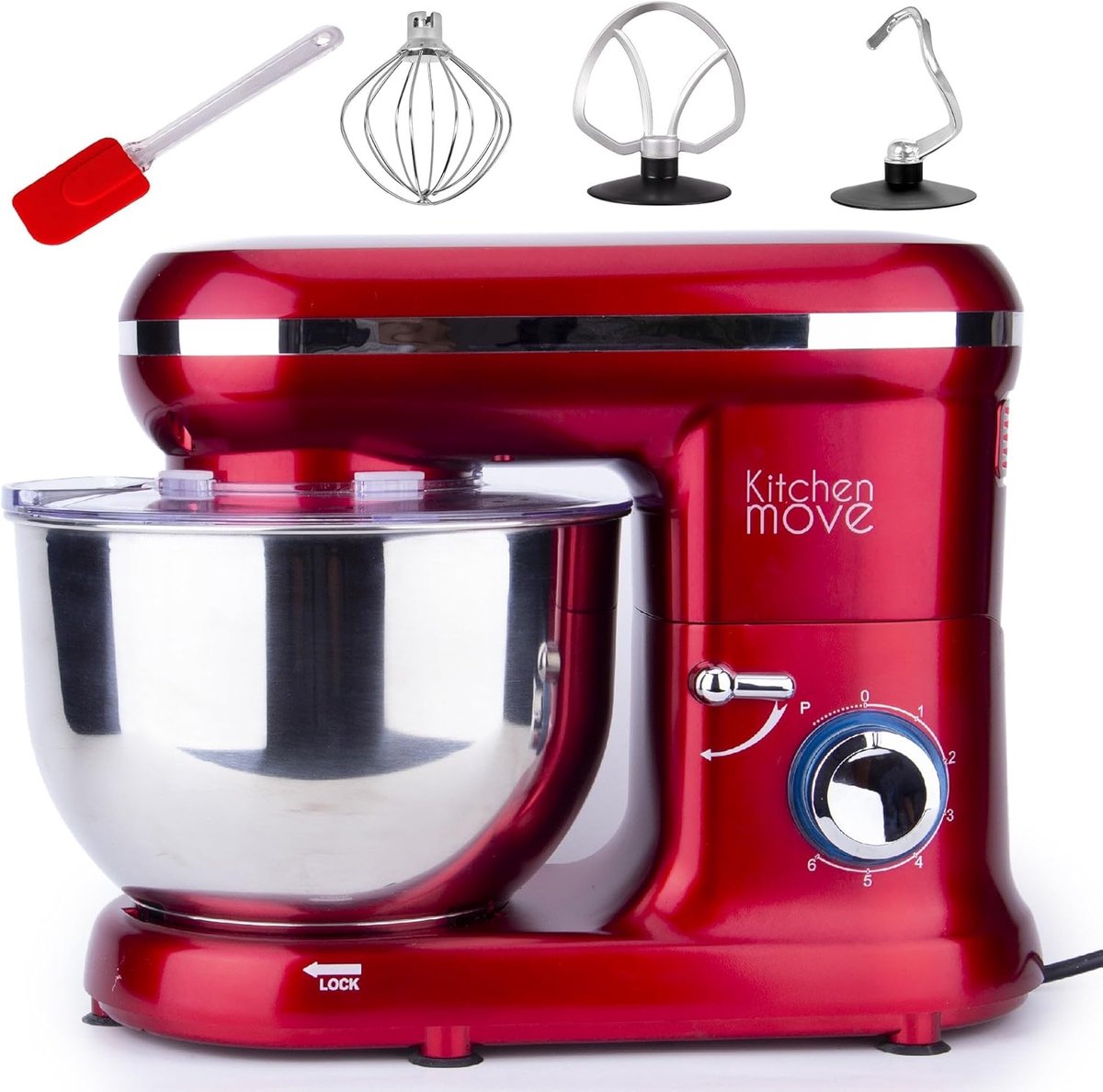 Krachtige 1500W Keukenmachine RVS Kom 5.5L - 6 Snelheden & 4 Accessoires