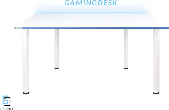 Ergonomisch Gaming Bureau met LED Verlichting voor PC en Thuiswerkplek, Wit/Blauw — afbeelding 4