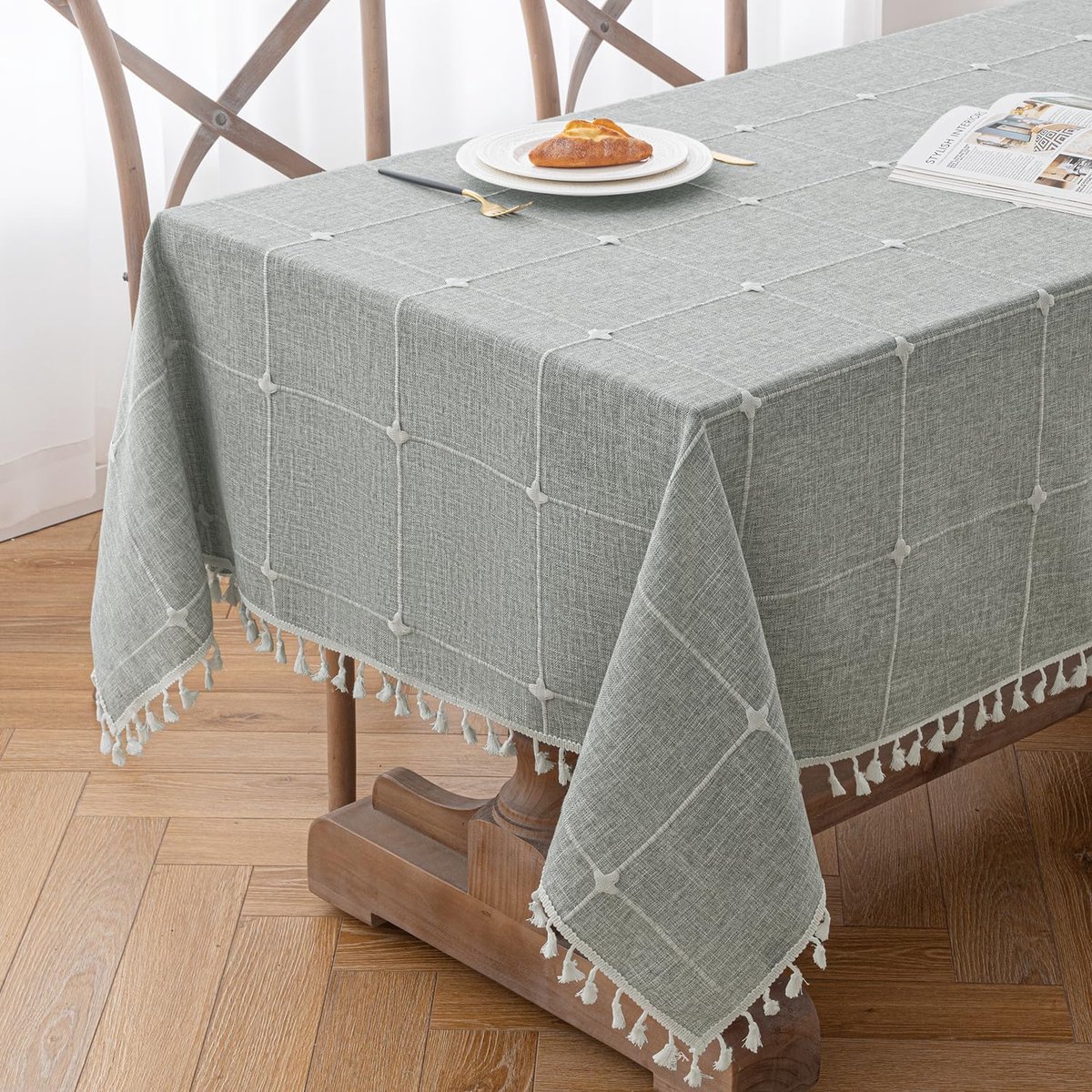 Tafelkleed Grijs Geruit 140x180 cm - Linnenlook, Afwasbaar - Voor Binnen en Buiten